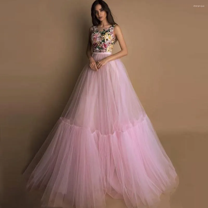 Skirts Baby Pink Tulle Prom Maxi Skirt Long A Line Puffy Ruffled Tutu Evening Custom Made 5 Layers Bridesmaid