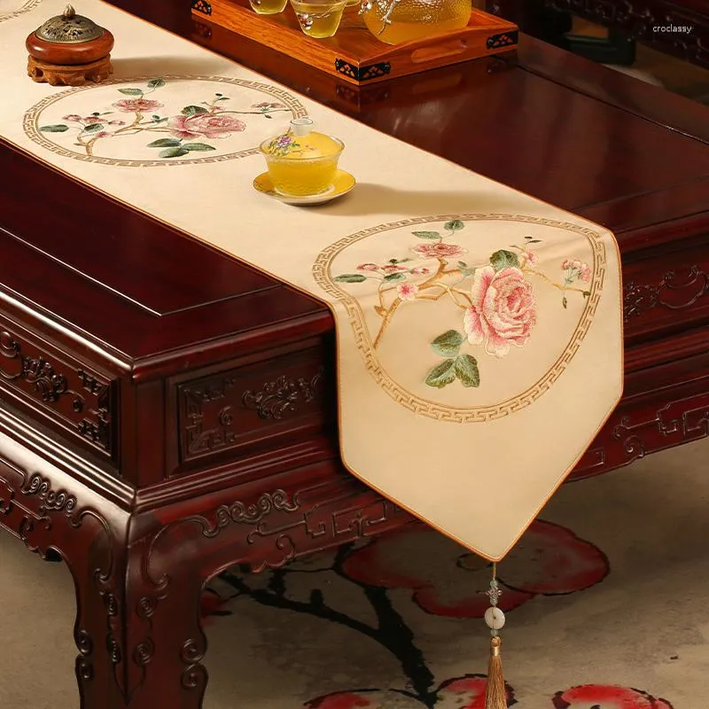 Guardanapos de Chá Chinês Corredor de Mesa Cama Bordado Clássico Flor Grande Vintage Pano de Café Corredor Sala de Jantar Armário de TV