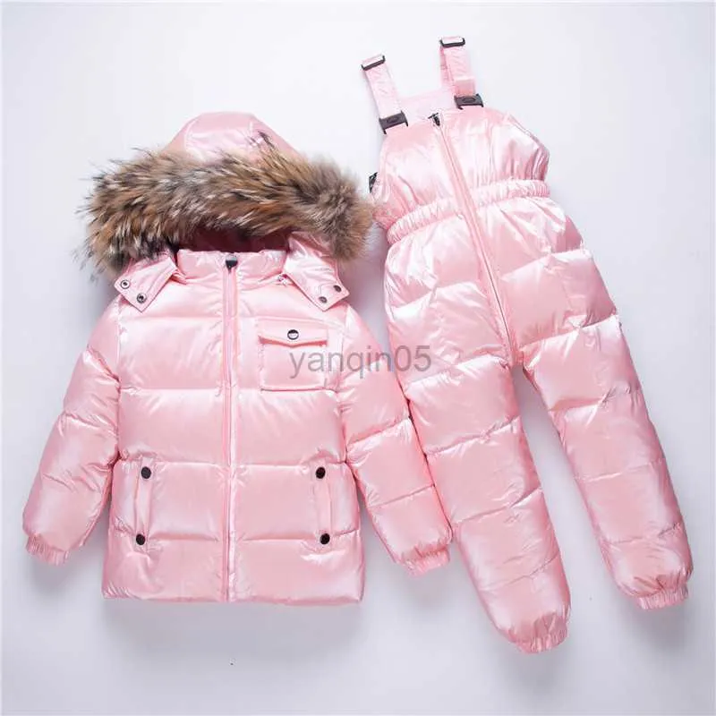 Manteau en duvet -30 degrés Combinaison de neige russe Enfants Veste en duvet Pantalon 2 pièces Costume Ensemble de vêtements pour enfants pour bébé garçon fille 1-10 ans Parka HKD230725