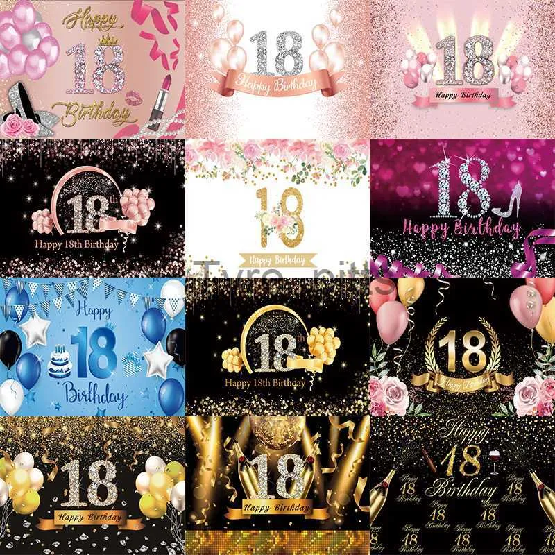 Achtergrond Materiaal Roze 18e foto achtergrond meisje Happy Birthday Party meisje jongen rose goud zwart foto achtergrond banner decoratie rekwisieten x0724