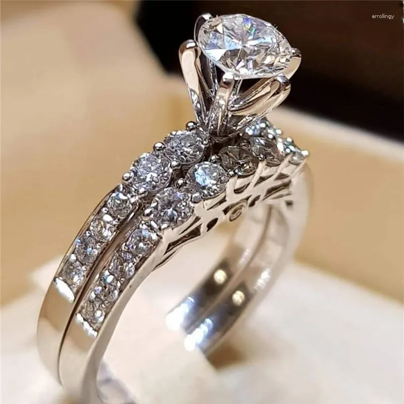 Elegant Bridal Set Wedding Rings 2022 For Women Silver Color Elegant Bridal Set Wedding Rings 2022 For Women Silver Color