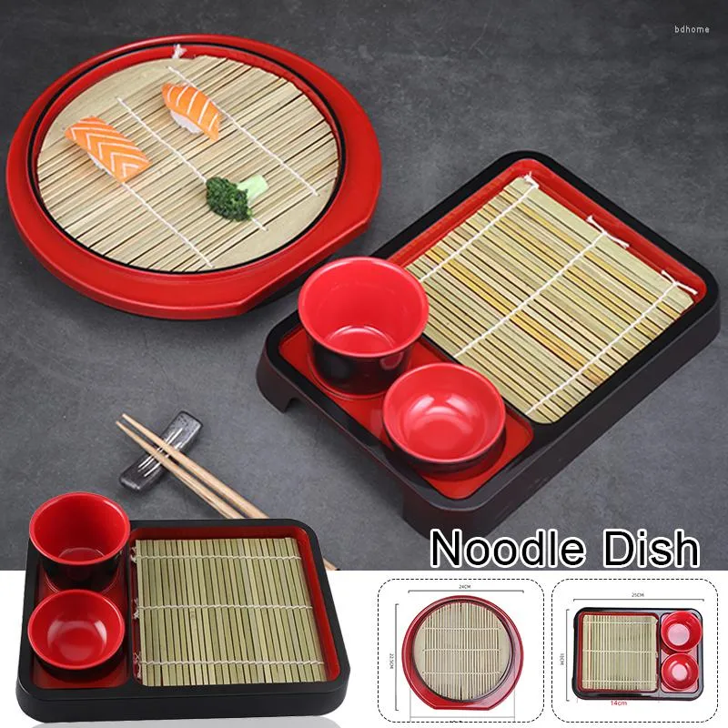 Bols Ensemble Complet Cuisine Assiette De Nouilles Froides Plateau À Plat Avec Tapis De Bambou Sushi Rouleau Outils Saveur Soucoupe Tasse Japonais Coréen Vaisselle