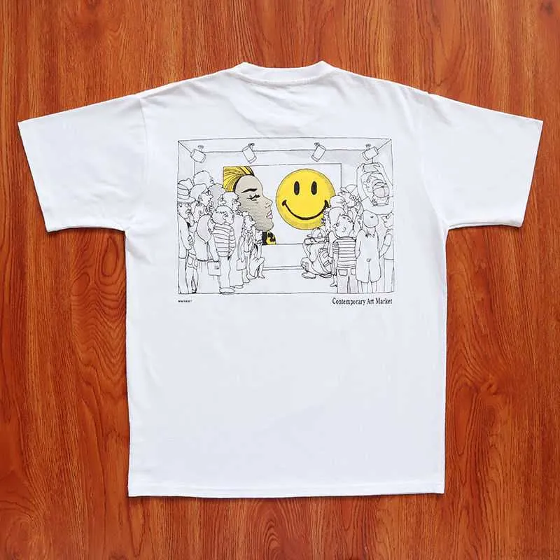 Projektant Fashion Clothing Tress Tshirts Smiley Contemporary Art Market Smiley twarz ręka graffiti krótkie koszulki T-shirt mężczyzn i kobiet