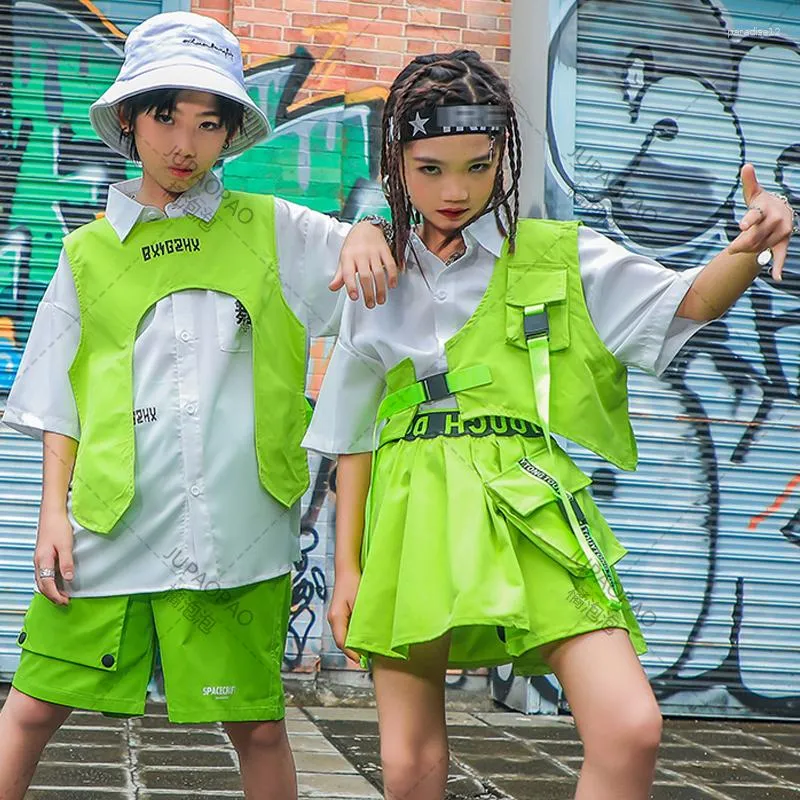 Stage Wear Kinderen Hip Hop Street Dance Prestaties Kleding Meisjes Jongens Groene Outfits Vest Jazz Dansen Kostuum Rave