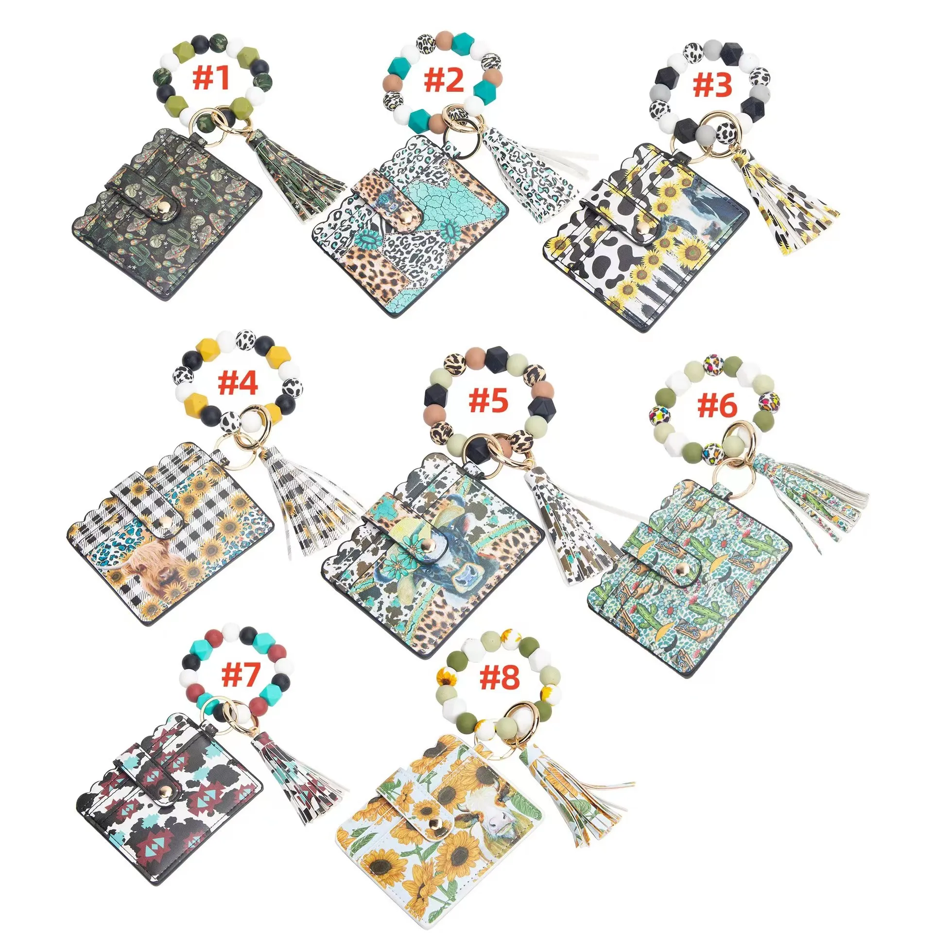 Boho Chic Bracelet Card Holder: Leopard Print Beaded Tassel Wallet,  Designer Women's Accessory, Unique Gift Idea, Stylish Change Purse