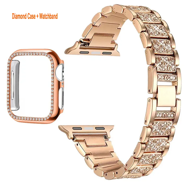 3 Pack kompatibelt med Apple Watch Band 38mm 40mm 41mm 42mm 44mm 45mm 49 med fall kvinnor justerbar rem med diamant strassfodral iwatch Series 8 7 6 5 4 3 2 1 SE -remmar