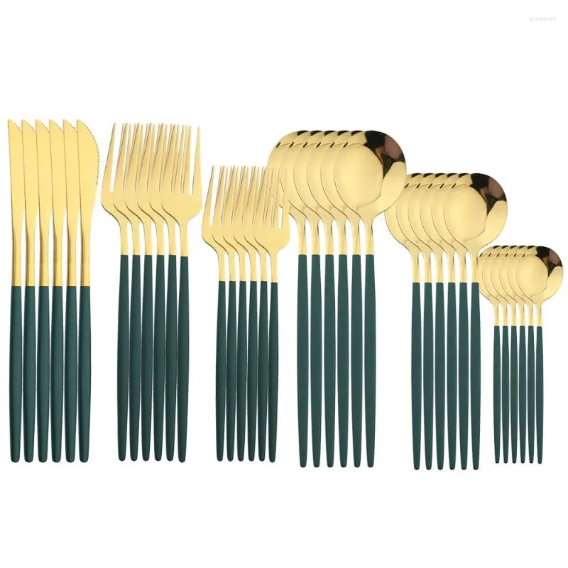 Dinnerware Sets 36Pcs Cutlery Set Stainless Steel Tableware Dinner Knife Fork Spoon Silverware Kitchen Green Gold Flatware Teaspoon