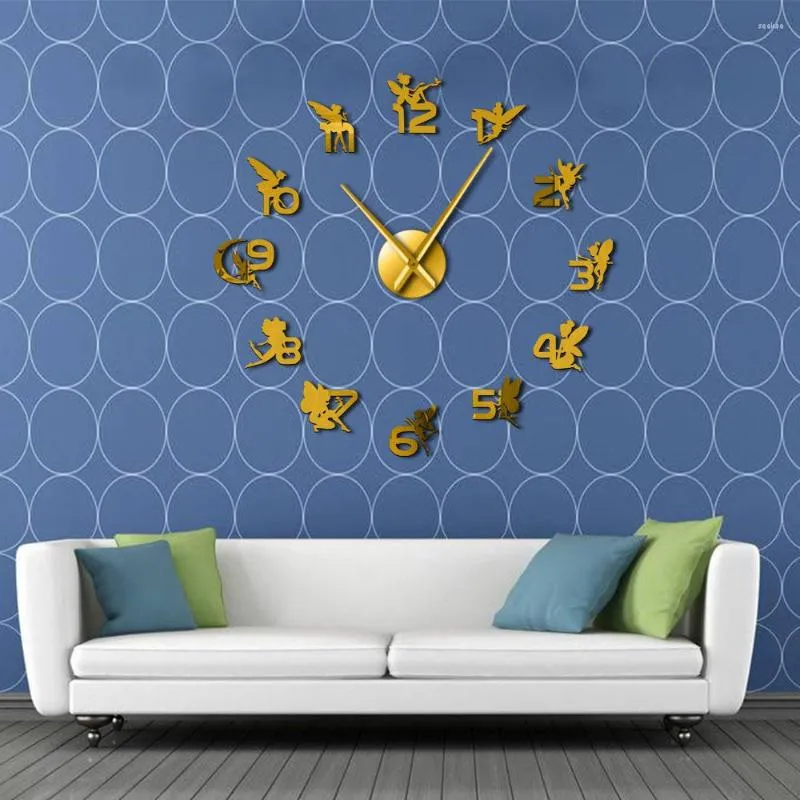 Relógios de parede fadas mágicas duende com números adesivos diy relógio berçário arte decorativa presente para crianças fantasia conto de fadas relógio