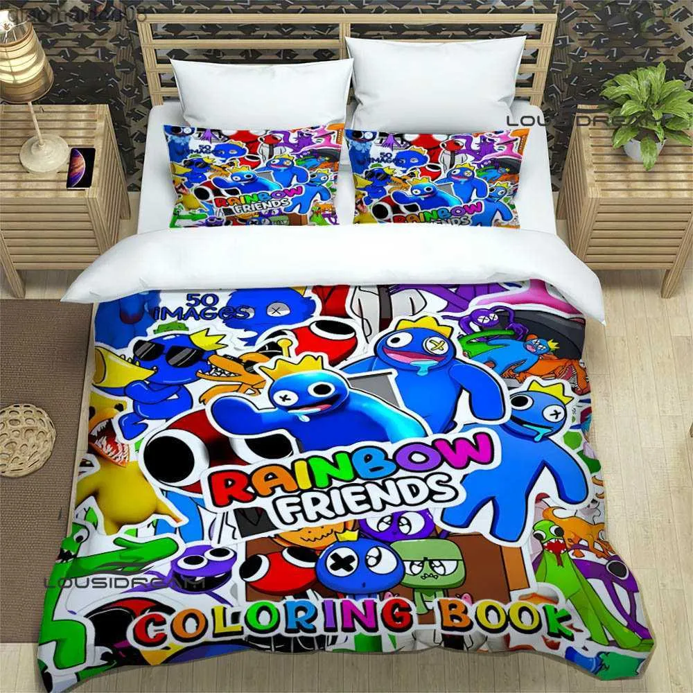 Jogo Rainbow Friends Conjuntos de cama impressos requintados suprimentos de cama conjunto capa de edredom edredom conjunto de cama luxo L230704