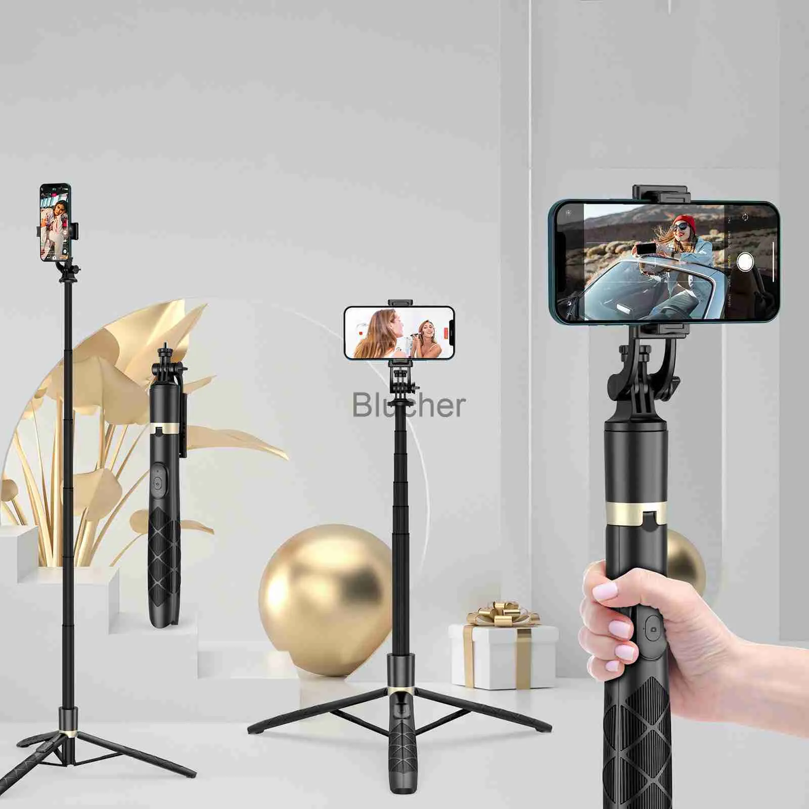 Stativs Q16 Multifunktionella trådlösa Bluetooth-stativ Expansion Selfie Stick som används för realtidssändningar av virtuella loggar i aluminiumlegering X0724