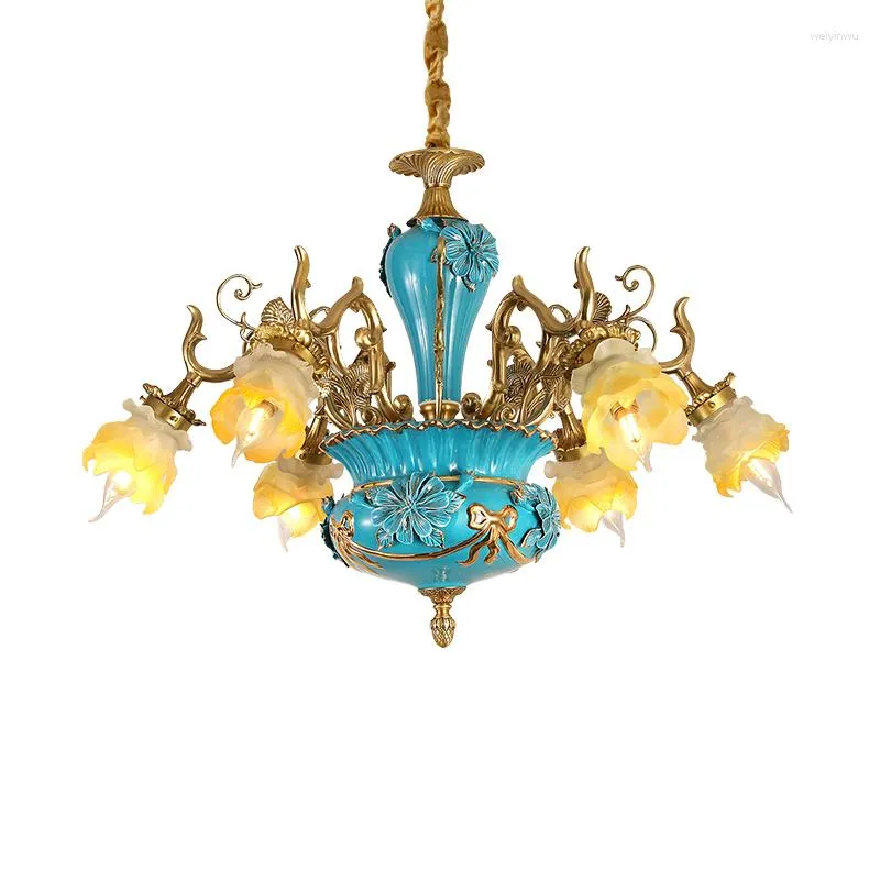 Chandeliers DINGFAN French Porcelain Floral Painted Lighting Classical Full Copper Chandelier El Lobby Decorative