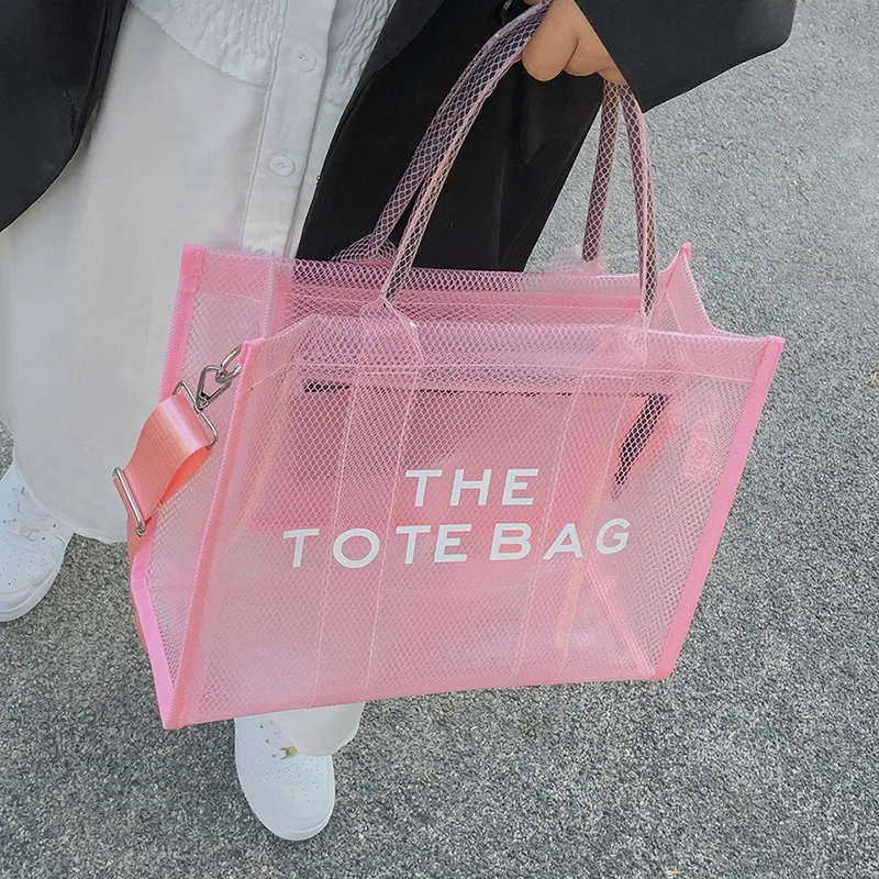 Akşam çantaları moda şeffaf büyük tote çanta tasarımcısı Clear Pvc kadınlar hanbbags lüks omuz crossbody çantaları yaz plajı büyük jöle çantası 230724