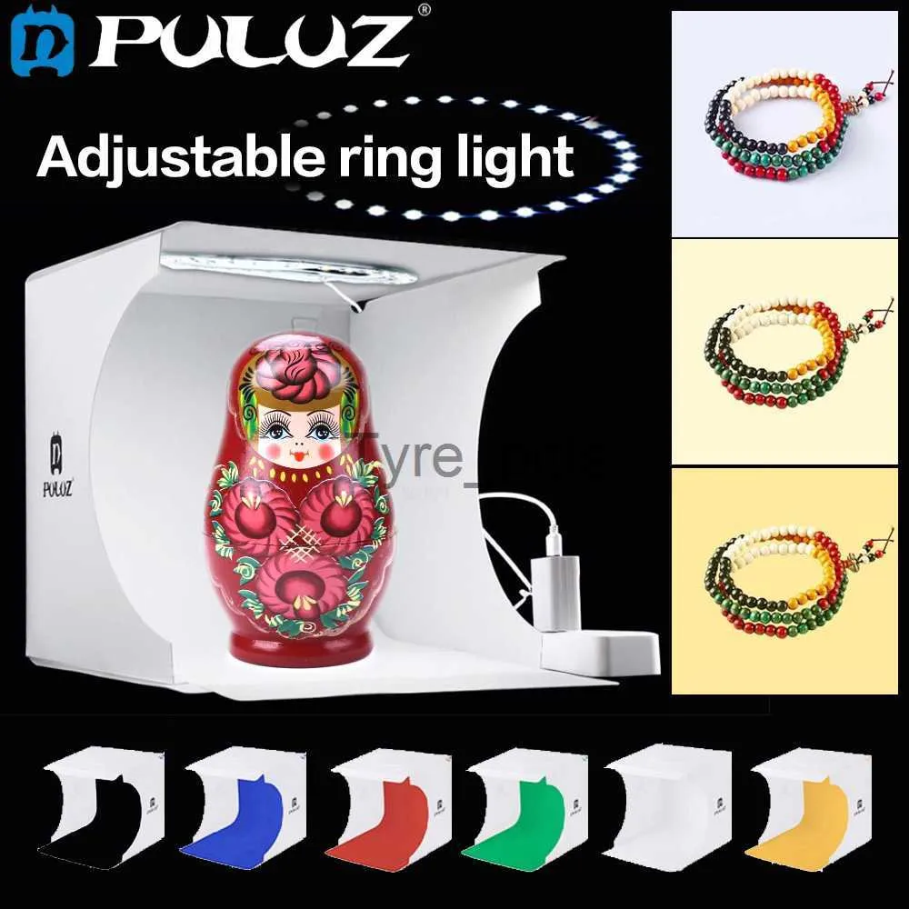 Флэш -диффузоры Puluz 23CM Photo Mini Light Light Box с 6 цветовым фоном Dimmable светодиодного кольца Photography Studio Lightbox Tent Desktop Softbox x0724 x0724