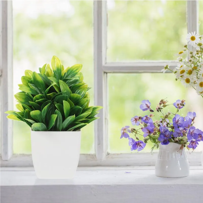 Decorative Flowers 4 Pcs False Green Leaves Artificial Adornments Mini Pots Fake Decors Plastic Home Bonsai Office
