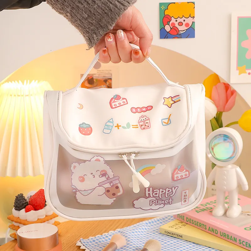 Bolsas de cosméticos Estojos Bolsa de grande capacidade para mulheres À prova d'água Lavagem de viagem Maquiagem Meninas Adesivos DIY Organizador de beleza Kawaii 230725