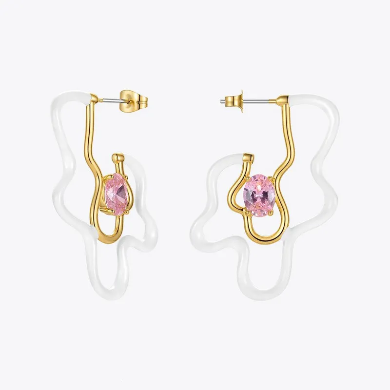 Stud ENFASHION Pendientes colgantes de flores blancas irregulares para mujer Joyería de moda dorada Pendientes colgantes perforados de circón Aretes E1332 230725