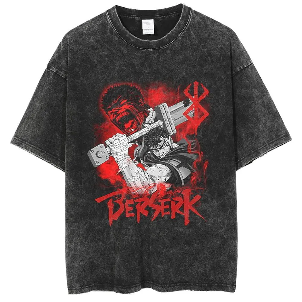 T-shirt da uomo T-shirt Berserk T-shirt anime giapponese Guts Graphic Washed T-shirt T-shirt da uomo in cotone Hip Hop Streetwear T-shirt manica corta estiva unisex 230725