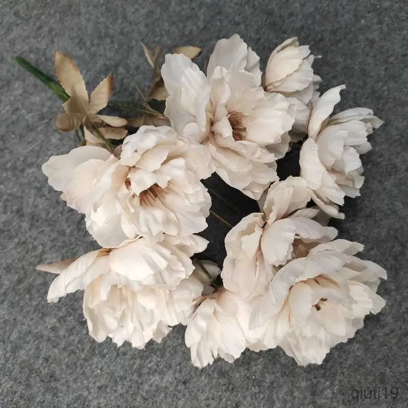 Fleurs séchées Branche de fleurs 9 têtes Pivoine en soie artificielle grande tête de fleurs pour la décoration de mariage bouquet de fleurs artificielles pour la décoration de la maison R230725