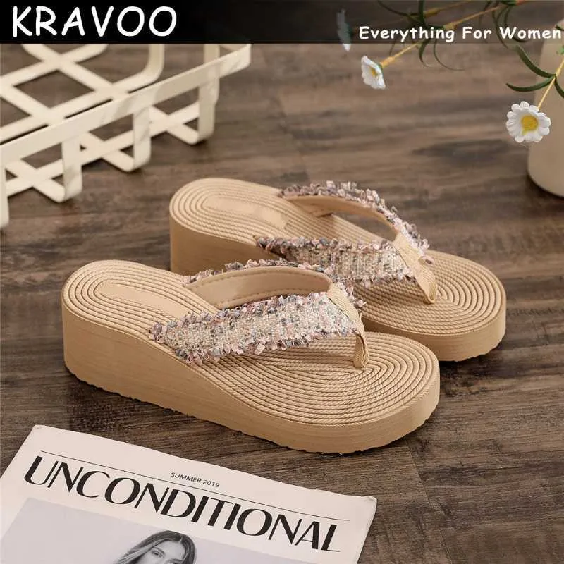 Slippare Kravoo Bohemian Flip Flops Shoes for Women Thong tofflor Kvinnors plattformskilar Sandaler damer utanför stranden glider sommaren l230725