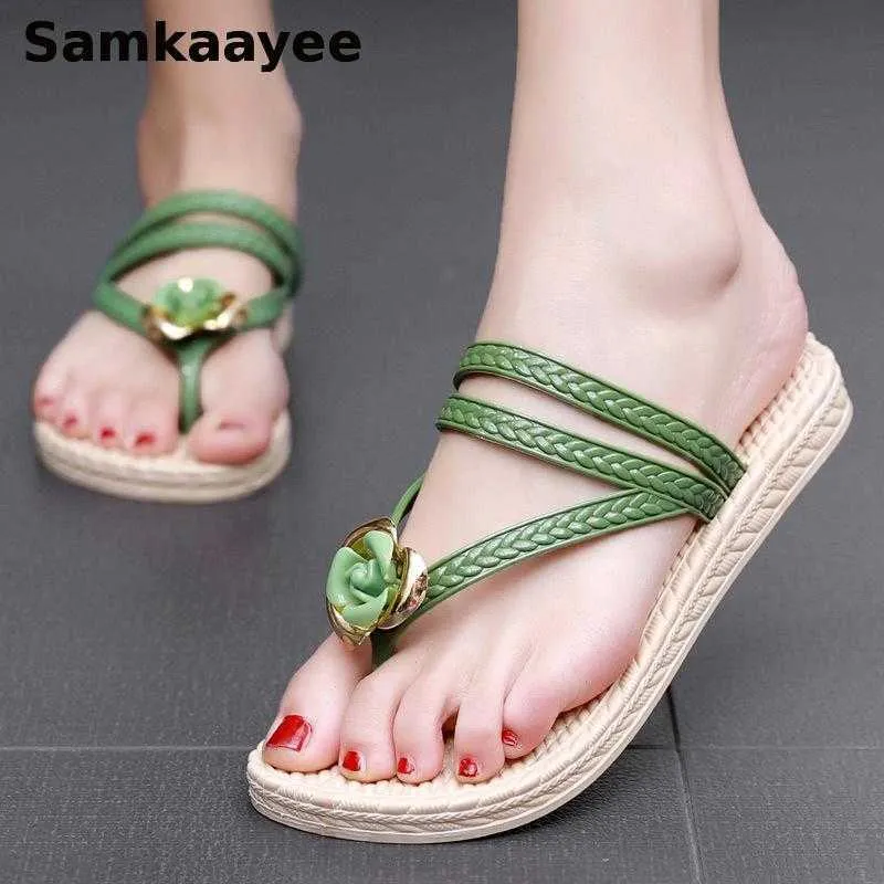 Slippers 36-40 Womens Slippers Summer Shoes Female Sandals Mujer Flip Flops Flats Flower Thong Ladies Soft Bottom Beach Bohemian Zapatos L230725