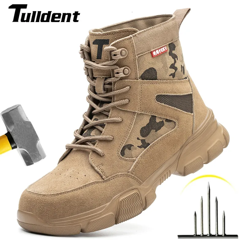 Botas Ao Ar Livre Homens Botas de Trabalho Sapatos de Segurança Anti-perfuração Bota de Segurança de Trabalho Biqueira de Aço Sapatos Indestrutíveis Desert Combat Boots Protective 230724