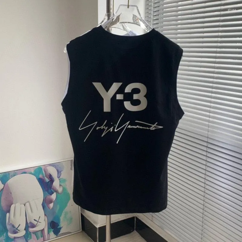 メンズTシャツY3印刷されたシグネチャークルーネックノースリーブベストTシャツと女性トレンドルーズスポーツフィットネストップ240513