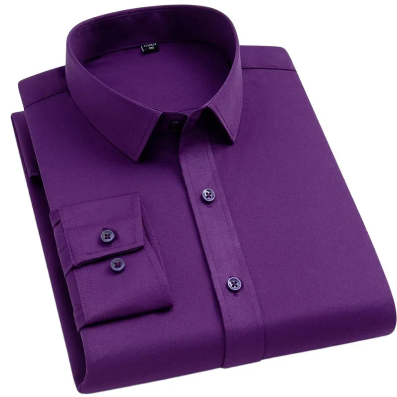 Men's Tracksuits BAMBOOPLE Non iron Office Shirts for Men Latest Anti wrinkle Soft Business Without Pocket Smart Causal Purple Slim Fit AEchoice 230724