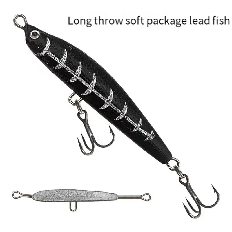 8cm/18g white bone software covered lead fish three hook black and white simulation covered lead soft fish Luya bait wholesale