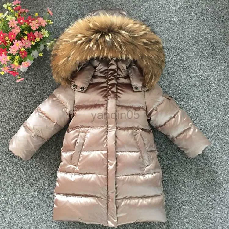 Down Coat Children's Clothing Down Jacket pojkar och flickor päls krage med lång tjock kappa 2-12 år gammal HKD230725