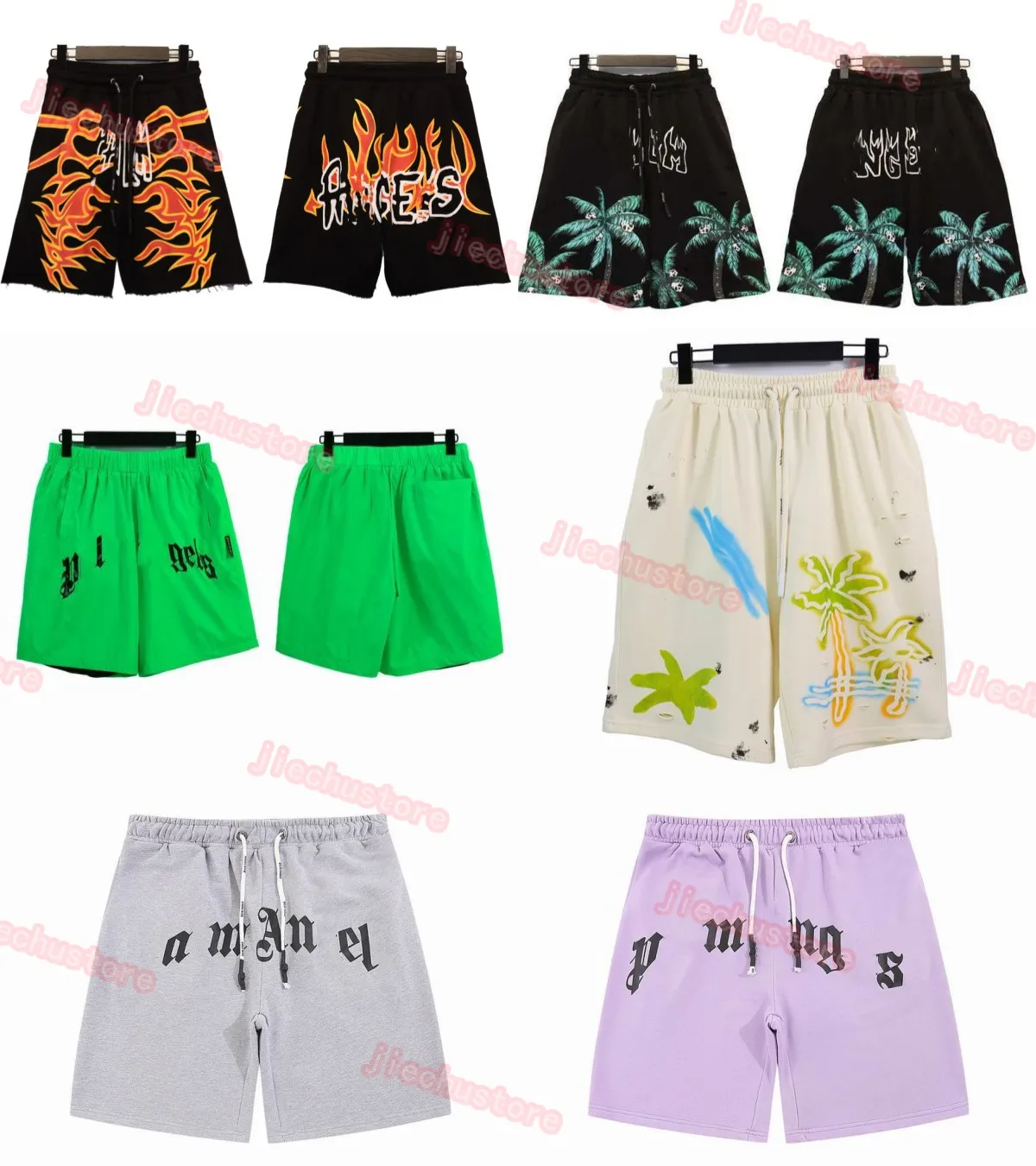 Designer Palms Palmangel Herenshorts Heren Dames Designer Korte Broeken Letter Afdrukken Strip singelband Casual Vijfpuntshoekkleding Zomer Strandkleding Blauw Groen