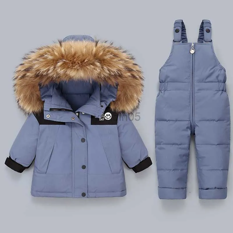 Manteau en duvet -30 degrés enfants vêtements ensemble 2pcs 2023 hiver doudoune combinaison bébé garçon fille enfant en bas âge épais chaud salopette habit de neige 1-5 Y HKD230725