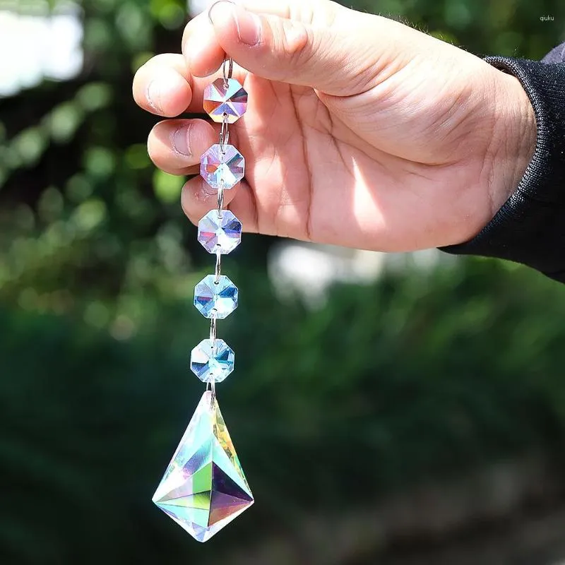 Trädgårdsdekorationer 50mm Crystal Arrow AB Color Sun Catcher Pendant Octonal Bead Chain Balkong Hängande Hem Chandelier Light Harvest Decor