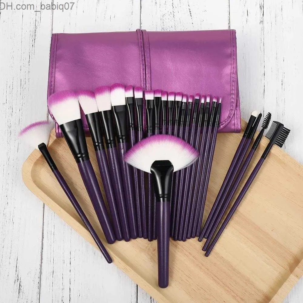 Makeup Brushes Professional Makeup Brush Set With Pocket Powder Foundation Large Eye Shadow Pinceaux Horned Eyebrows Pink Black Makeup Brush 24 Pieces Z230725