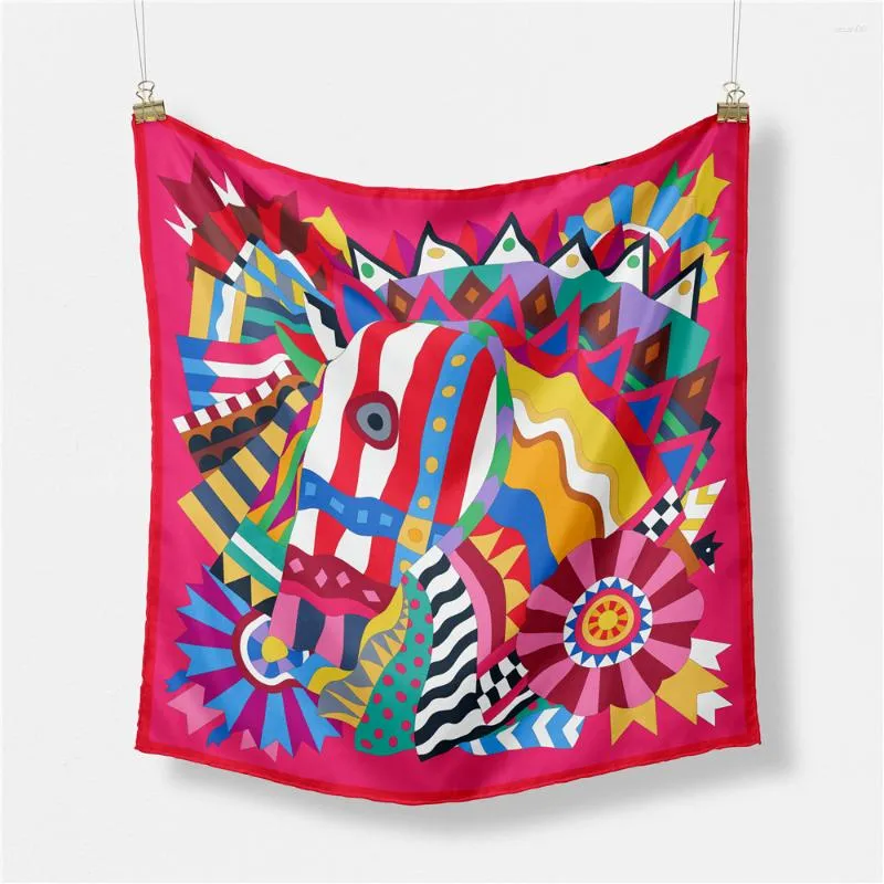 Scarves 53cm Japanese And Korean Literary Small Square Colorful Steed Women's Fashion Decoration Scarf Silk Twill