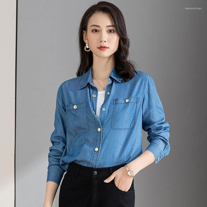 Chemisiers pour femmes Chemise en jean vintage Chemisier pour femme Lâche Bleu Office Lady Jacket Design Sense Tops Overshirt