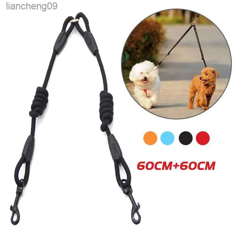 Laisse de chien de compagnie 2 voies pour 2 chiens Noir Nylon Double coupleur Laisses pour animaux de compagnie Double Twin Petits chiens Laisse Chihuahua Accessoires Stuff L230620