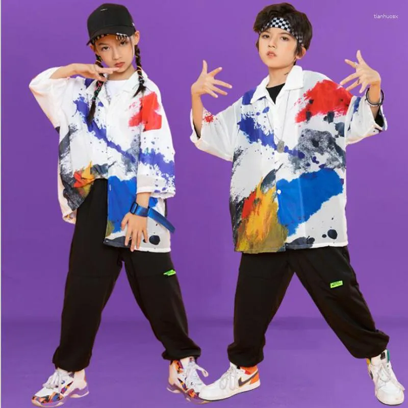 Ropa de gimnasio para niños, salón de baile Hip Hop Harajuku, camisa de gran tamaño, parte superior de la ropa informal, pantalones Cargo para niña, niño, traje de baile de Jazz, trajes