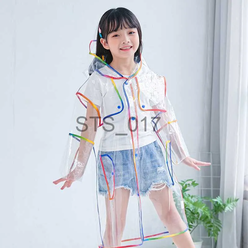 Imperméables Transparent Arc-En-Ciel Coloré Bord Enfants Imperméable Imperméable EVA Enfants Coupe-Vent Manteau De Pluie et Avec Capuche Garçons Filles Poncho x0724