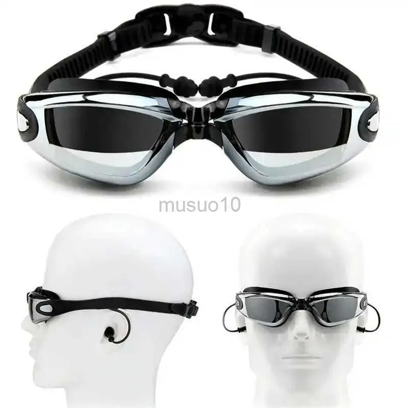Óculos de natação para adultos com miopia e protetor auricular óculos de piscina profissional antiembaçante masculino feminino óculos à prova d'água óptico HKD230725