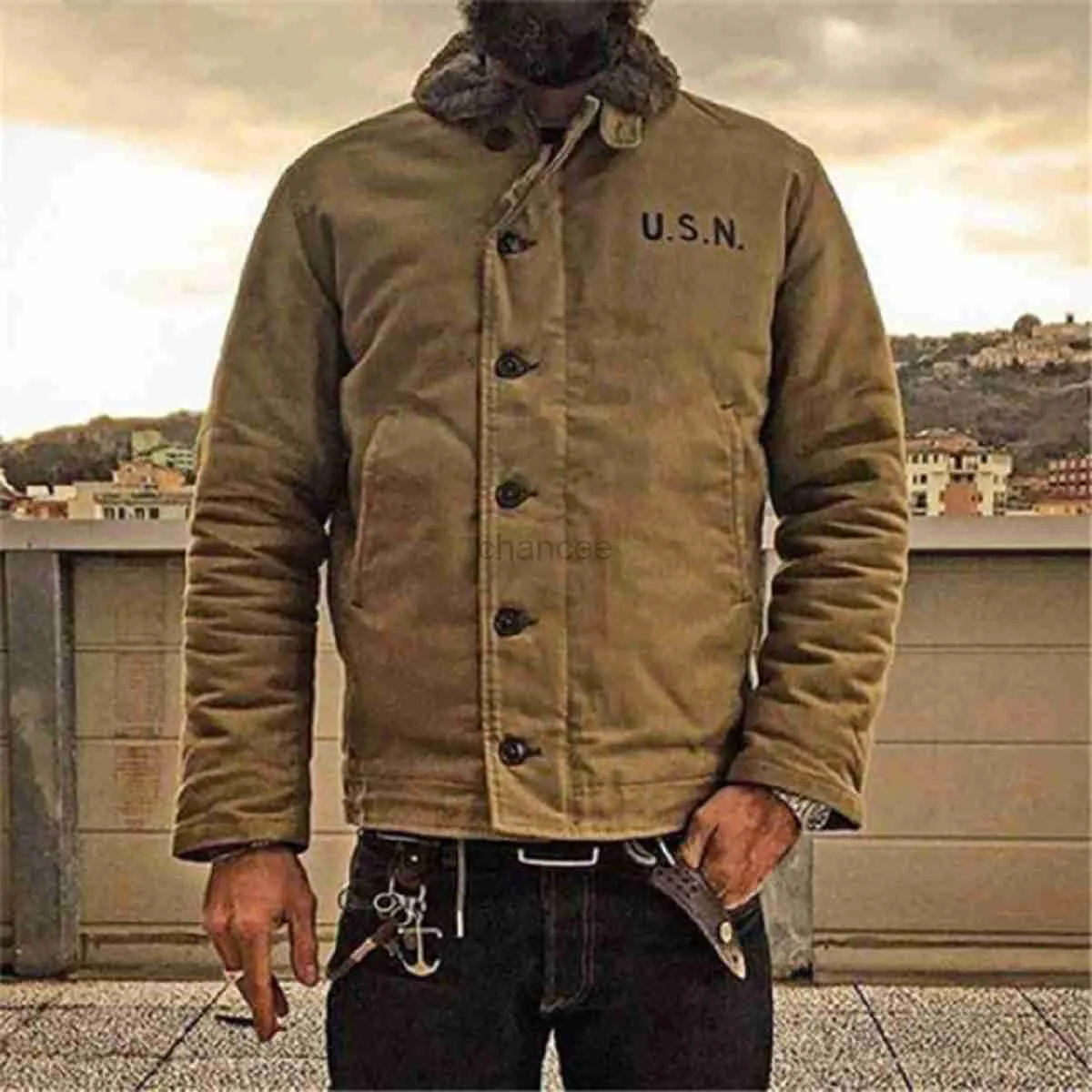 Женский вниз Parkas Okonkwo U.S.N Deck N-1 Vintage USN военная униформа тактическая ягненка с густыми теплыми пальто N1 HKD230725