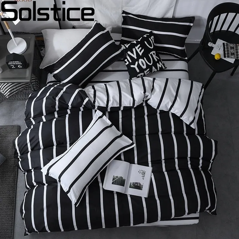 Bedding sets Solstice Set Duvet Cover Pillowcase bed linens Black And White Stripe Printing Quilt Bed Flat Sheet Queen Size 230724