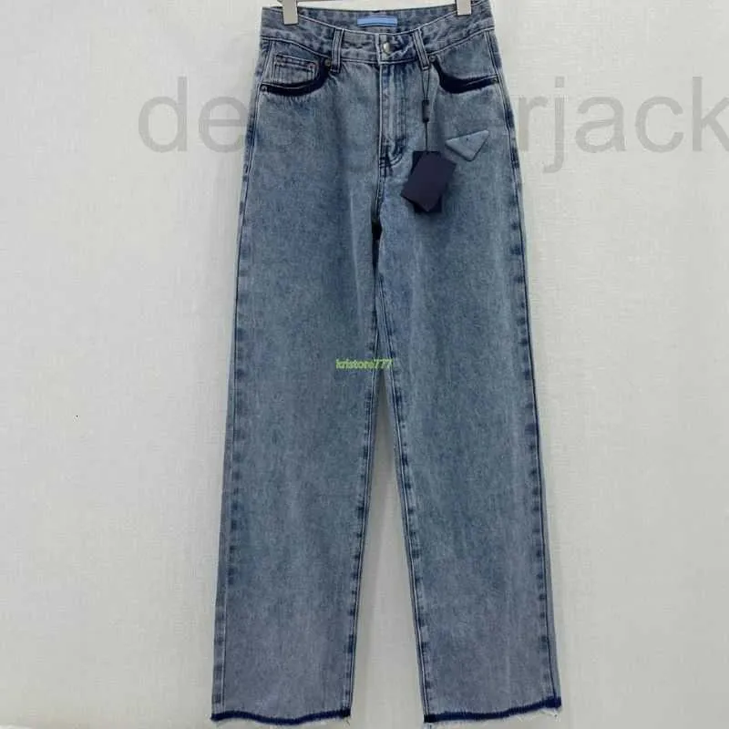 Jeans feminino Calças de grife com letras bordadas Meninas Algodão de alta qualidade Milan Runway Marca Cowboy Casual Jersey Jogging Outwear Denim Calça longa reta OWTJ