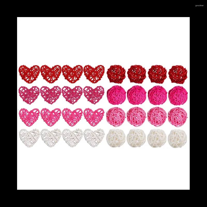 Decorative Flowers 32Pcs 2 Inch 'S Day Heart Shape & Round Rattan Balls Wedding Wicker