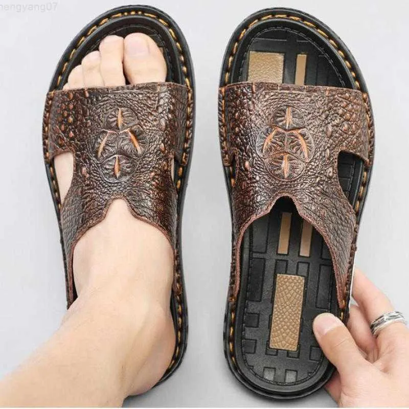 Sandals Business Leather Mens Slippers Crocodile Grain Style Men