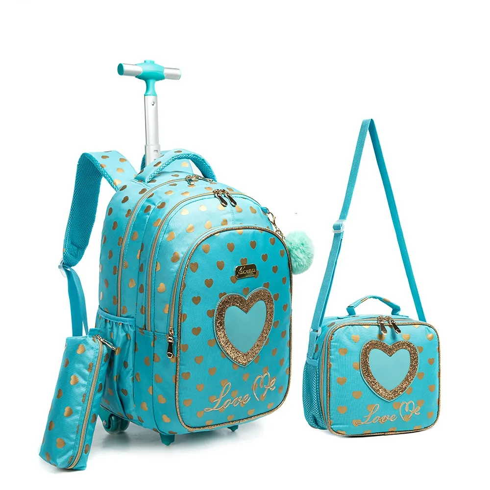 School Bags Backpack for Girls SchooTrolley Bag Wheels Kids Travel Luggage Trolley Bags 230725