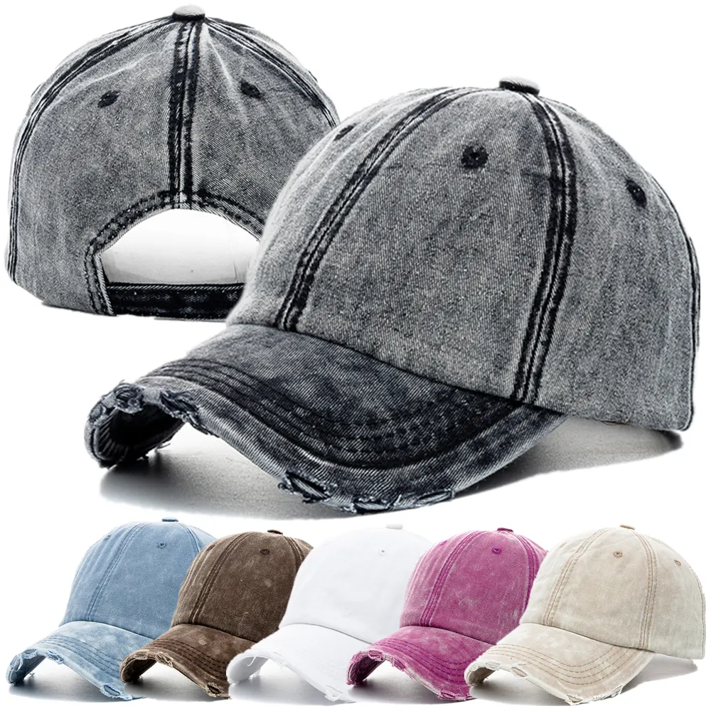 Bollmössor unisex tvättar bomullshatt hög kvalitet denim vanlig baseball mössa mäns justerbara casual utomhusgata mode hatt 230724