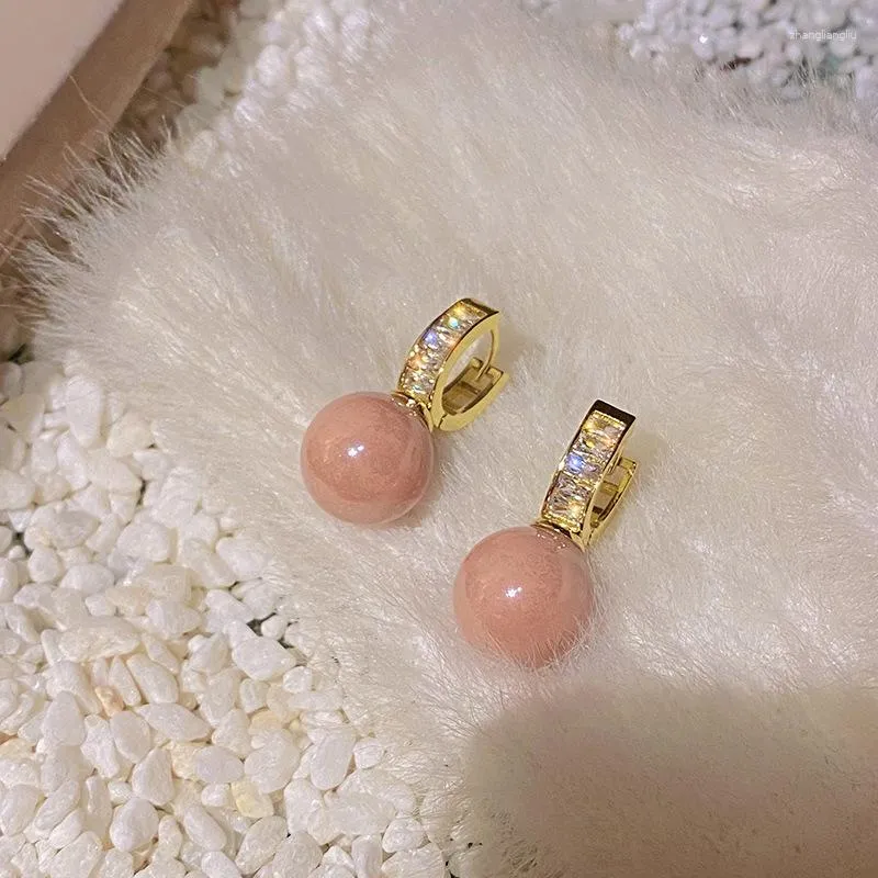 Dangle Earrings Exquisite U Shaped Pink Pearl For Women Luxury Young Girls Zircon Setting Gold Color Drop Earring Jewelry B1