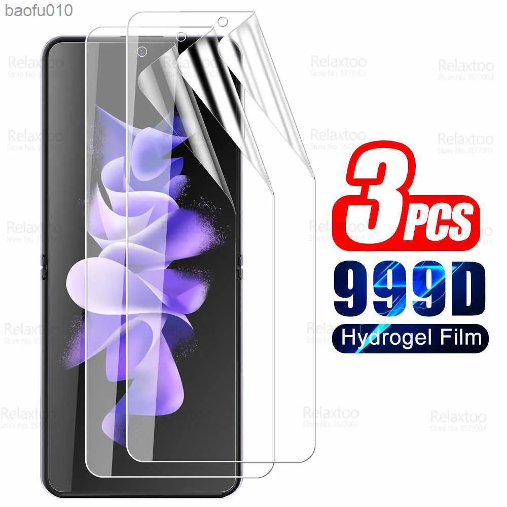 3st Full Curved Hydrogel Film för Samsung Galaxy Z Flip 3 5G Screen Protector ZFLIP3 Flip3 Telefon Soft Protective Film Not Glass L230619