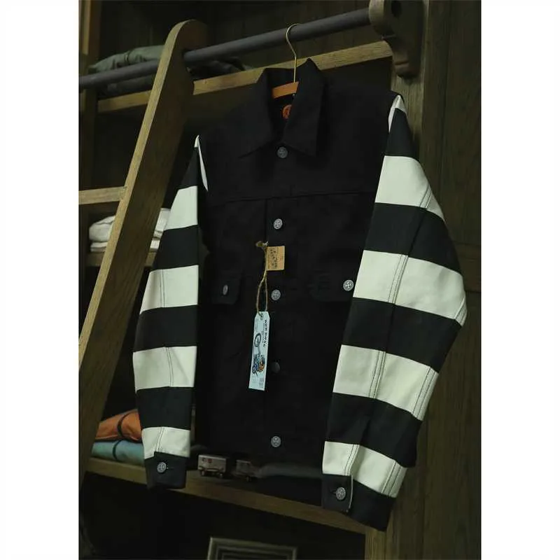 Women's Down Parkas BOB DONG Black White Stripes 507XX Canvas Jacket Vintage Rugged Style Biker Coat Men HKD230725