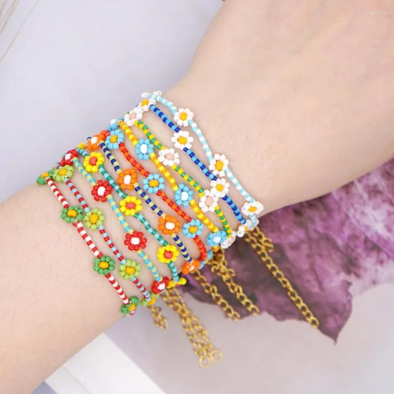 Link-Armbänder Go2boho Gänseblümchen-Armband für Damen, Sommerschmuck, modischer böhmischer Perlenschmuck, bunte Perlen, String Pixie